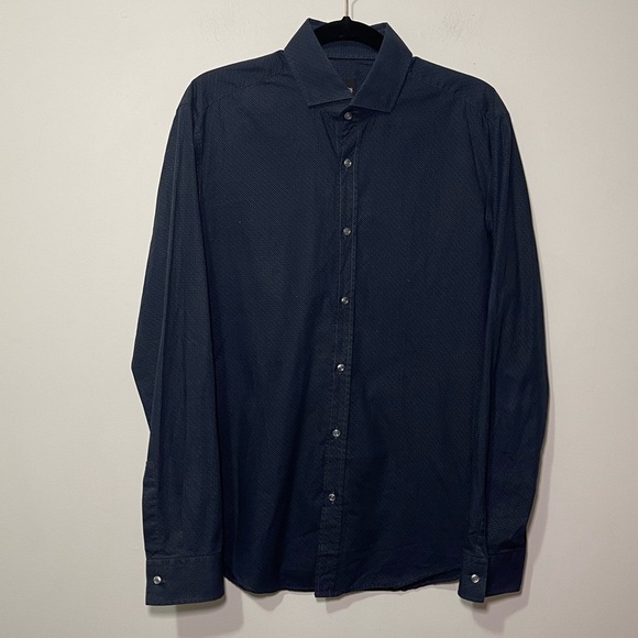 Hugo Boss Men's Navy micro polka dot long sleeve button down shirt in size M - Picture 1 of 8